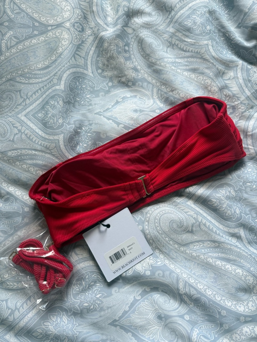 Beach Riot Red Ribbed Bandeau Bikini Set - Picture 5 of 9
